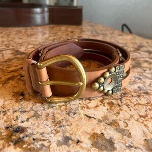 Streets Ahead Tan Leather Belt with Solid Brass Buckle